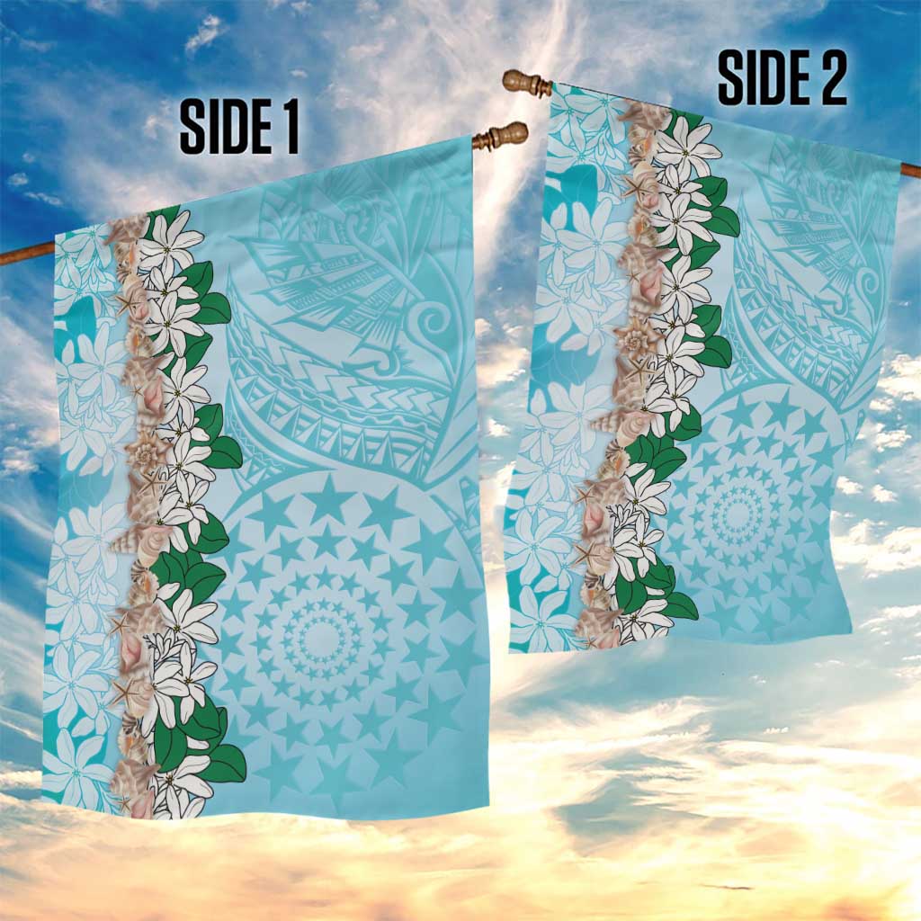 Cook Islands Tiare Maori With Conch Shell Garden Flag Pasifika Fest Polynesian Tattoo Turquoise LT14 - Polynesian Pride