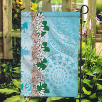 Cook Islands Tiare Maori With Conch Shell Garden Flag Pasifika Fest Polynesian Tattoo Turquoise LT14 Garden Flag Turquoise - Polynesian Pride