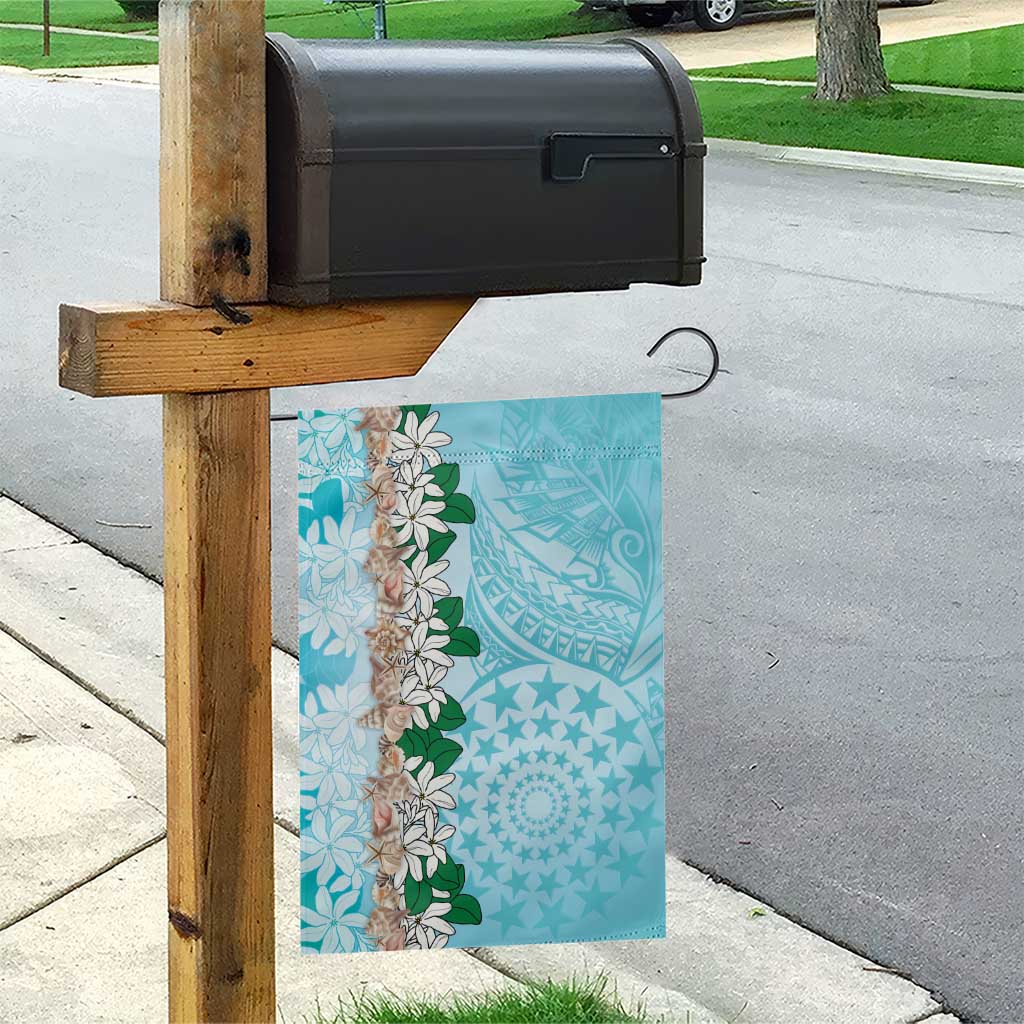 Cook Islands Tiare Maori With Conch Shell Garden Flag Pasifika Fest Polynesian Tattoo Turquoise LT14 - Polynesian Pride