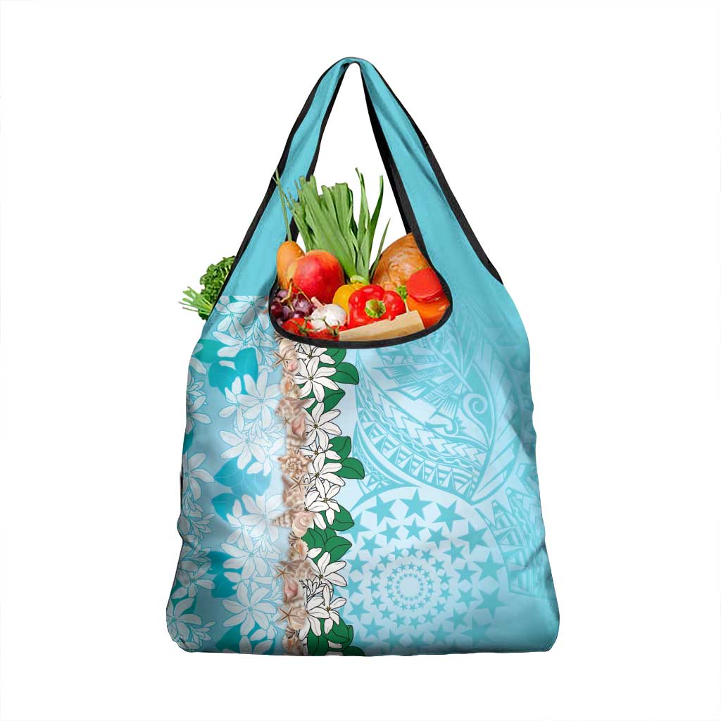 Cook Islands Tiare Maori With Conch Shell Grocery Bag Pasifika Fest Polynesian Tattoo Turquoise