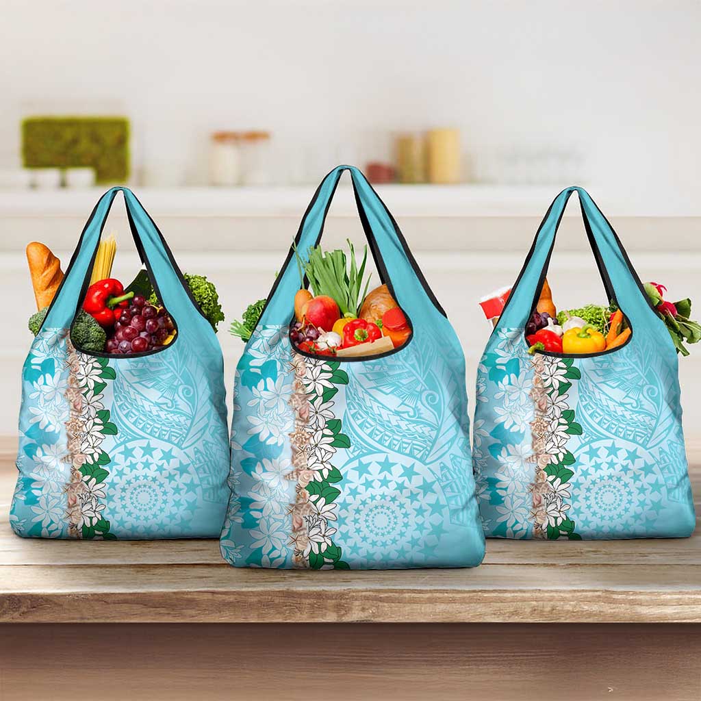 Cook Islands Tiare Maori With Conch Shell Grocery Bag Pasifika Fest Polynesian Tattoo Turquoise