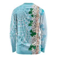 Cook Islands Tiare Maori With Conch Shell Long Sleeve Shirt Pasifika Fest Polynesian Tattoo Turquoise