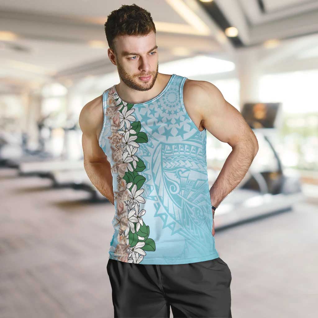 Cook Islands Tiare Maori With Conch Shell Men Tank Top Pasifika Fest Polynesian Tattoo Turquoise LT14 Turquoise - Polynesian Pride