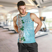 Cook Islands Tiare Maori With Conch Shell Men Tank Top Pasifika Fest Polynesian Tattoo Turquoise LT14 Turquoise - Polynesian Pride