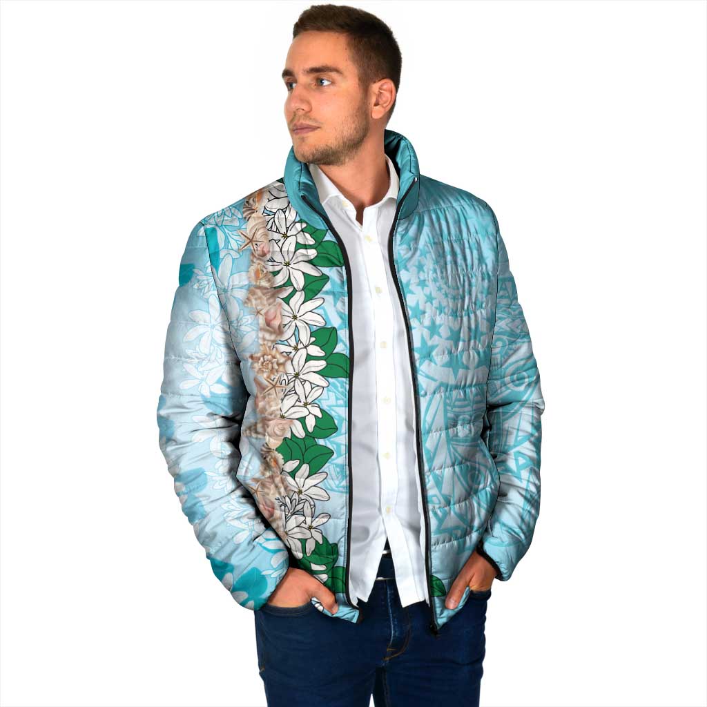 Cook Islands Tiare Maori With Conch Shell Padded Jacket Pasifika Fest Polynesian Tattoo Turquoise