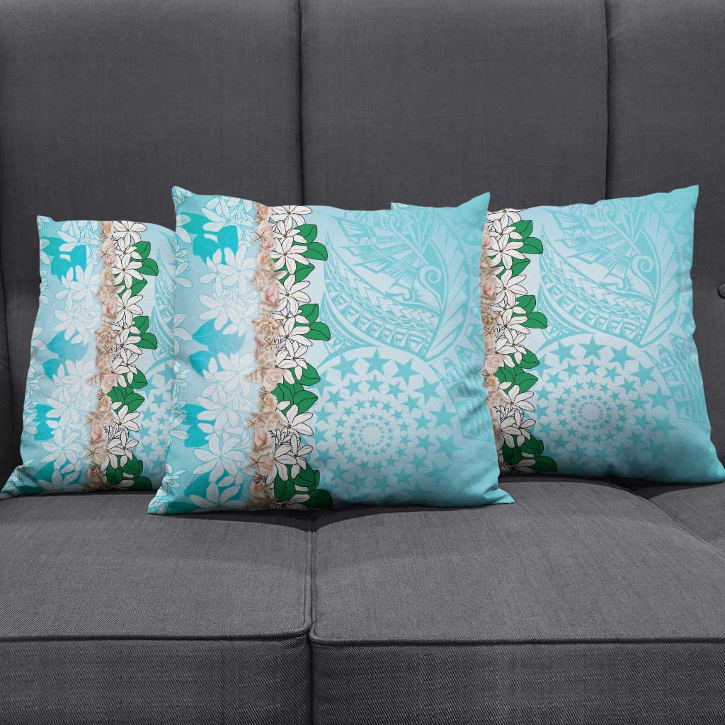 Cook Islands Tiare Maori With Conch Shell Pillow Cover Pasifika Fest Polynesian Tattoo Turquoise