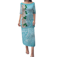 Cook Islands Tiare Maori With Conch Shell Puletasi Pasifika Fest Polynesian Tattoo Turquoise LT14 Long Dress Turquoise - Polynesian Pride