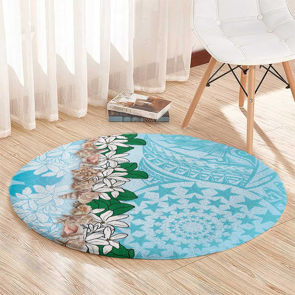 Cook Islands Tiare Maori With Conch Shell Round Carpet Pasifika Fest Polynesian Tattoo Turquoise