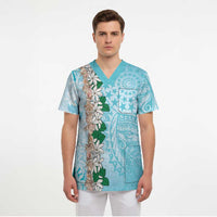 Cook Islands Tiare Maori With Conch Shell Scrub Top Pasifika Fest Polynesian Tattoo Turquoise
