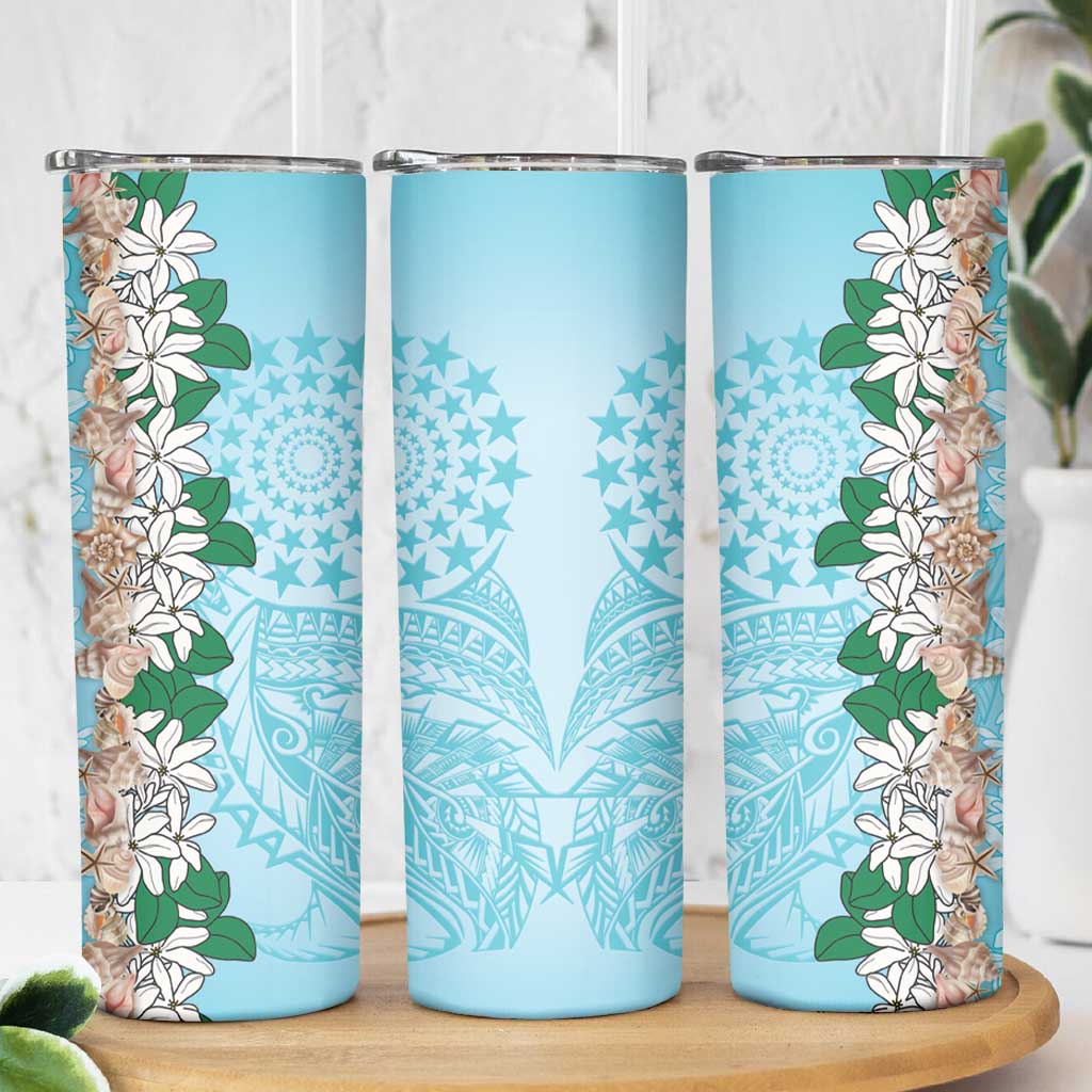 Cook Islands Tiare Maori With Conch Shell Skinny Tumbler Pasifika Fest Polynesian Tattoo Turquoise LT14 - Polynesian Pride