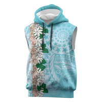 Cook Islands Tiare Maori With Conch Shell Sleeveless Hoodie Pasifika Fest Polynesian Tattoo Turquoise