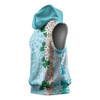 Cook Islands Tiare Maori With Conch Shell Sleeveless Hoodie Pasifika Fest Polynesian Tattoo Turquoise