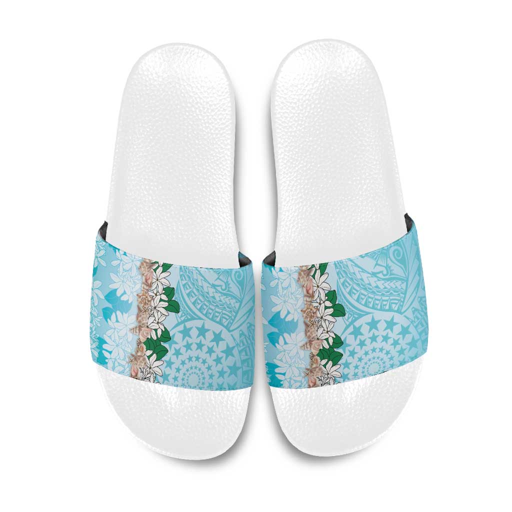 Cook Islands Tiare Maori With Conch Shell Slide Sandals Pasifika Fest Polynesian Tattoo Turquoise