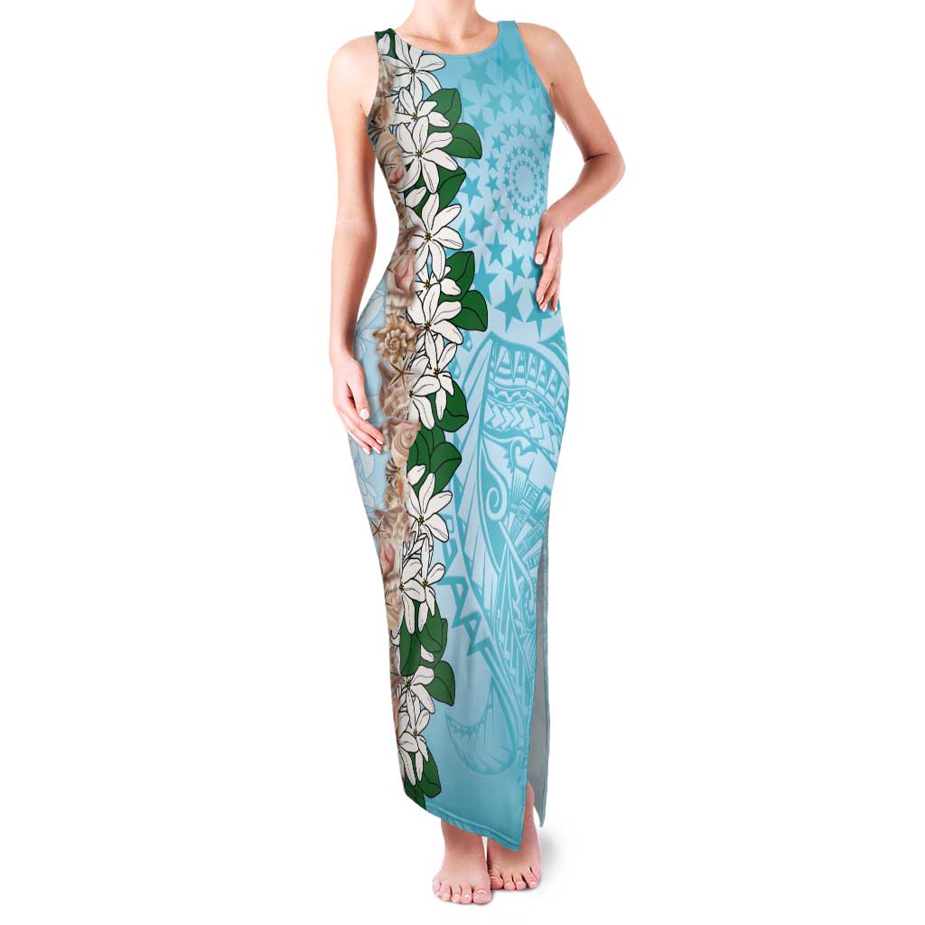 Cook Islands Tiare Maori With Conch Shell Tank Maxi Dress Pasifika Fest Polynesian Tattoo Turquoise