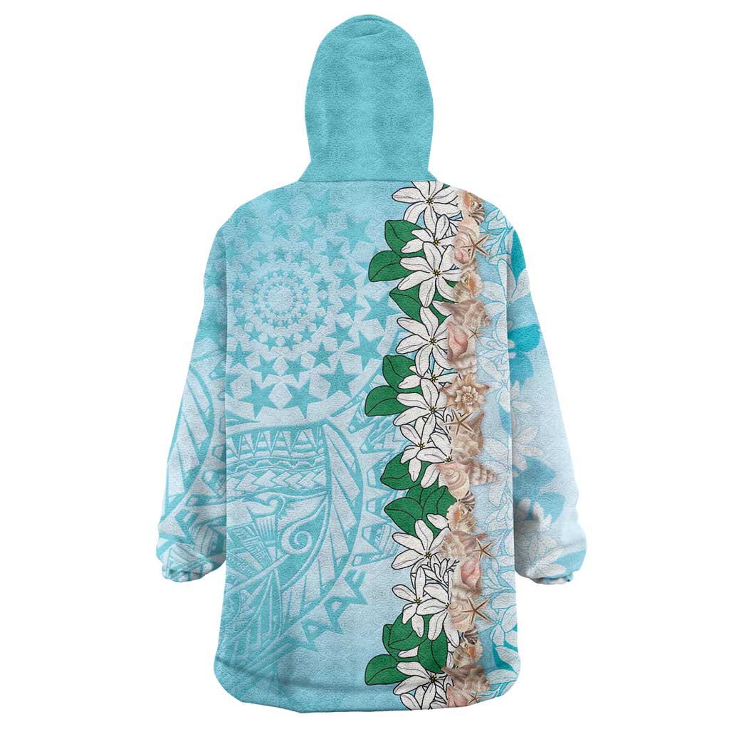 Cook Islands Tiare Maori With Conch Shell Wearable Blanket Hoodie Pasifika Fest Polynesian Tattoo Turquoise LT14 - Polynesian Pride