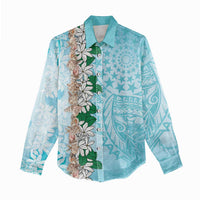 Cook Islands Tiare Maori With Conch Shell Women Casual Shirt Pasifika Fest Polynesian Tattoo Turquoise LT14 - Polynesian Pride