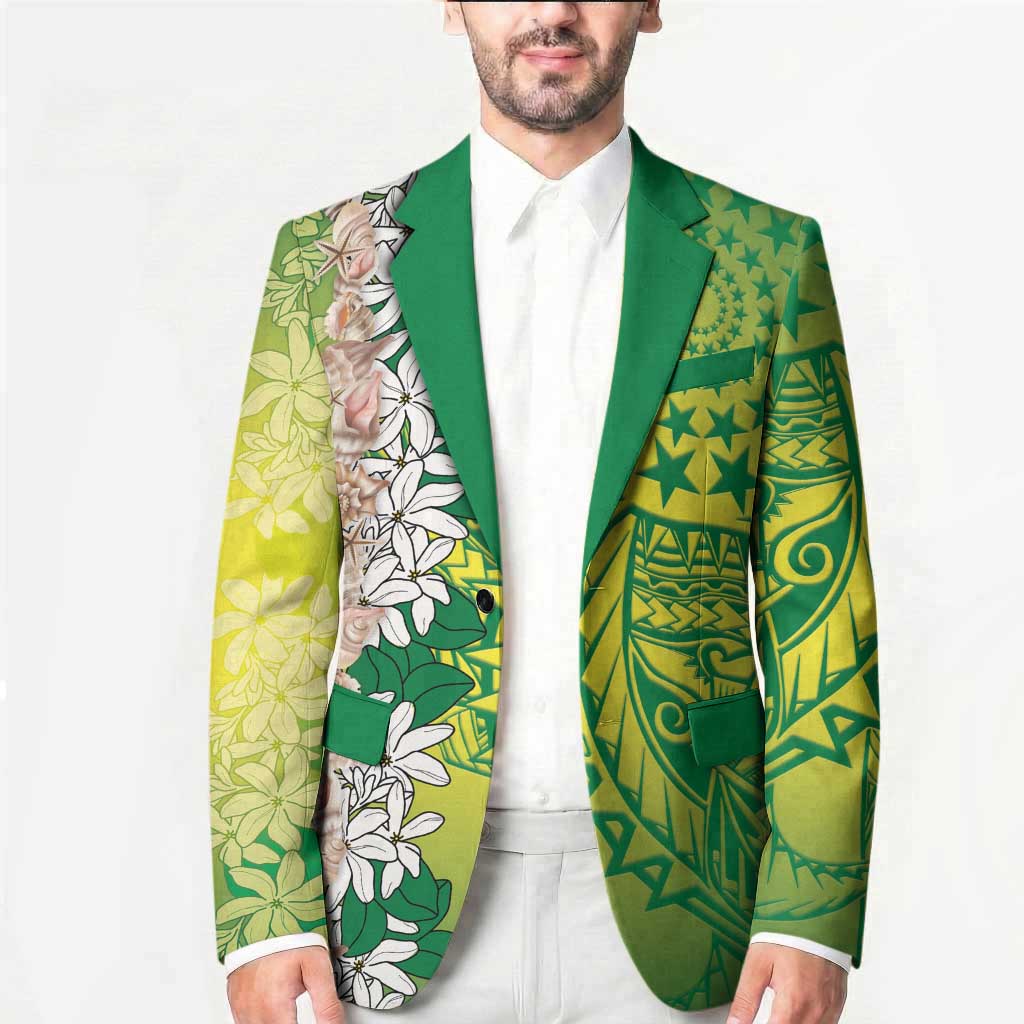 Cook Islands Tiare Maori With Conch Shell Blazer Pasifika Fest Polynesian Tattoo Green