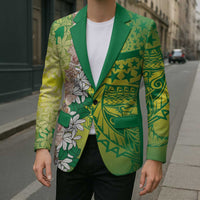 Cook Islands Tiare Maori With Conch Shell Blazer Pasifika Fest Polynesian Tattoo Green