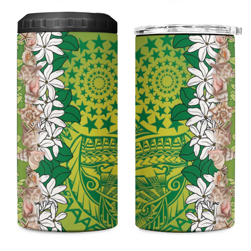 Cook Islands Tiare Maori With Conch Shell 4 in 1 Can Cooler Tumbler Pasifika Fest Polynesian Tattoo Green LT14 One Size: 16 oz Green - Polynesian Pride