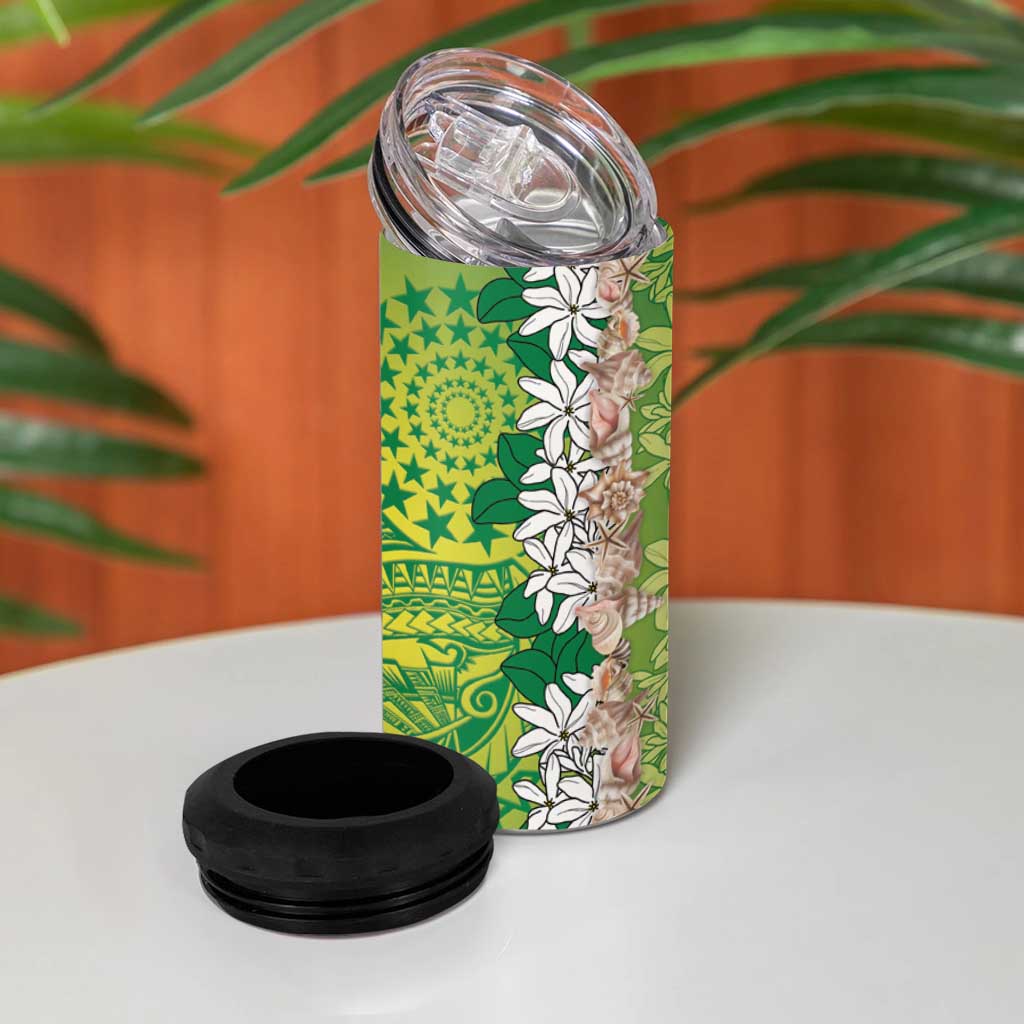 Cook Islands Tiare Maori With Conch Shell 4 in 1 Can Cooler Tumbler Pasifika Fest Polynesian Tattoo Green LT14 - Polynesian Pride