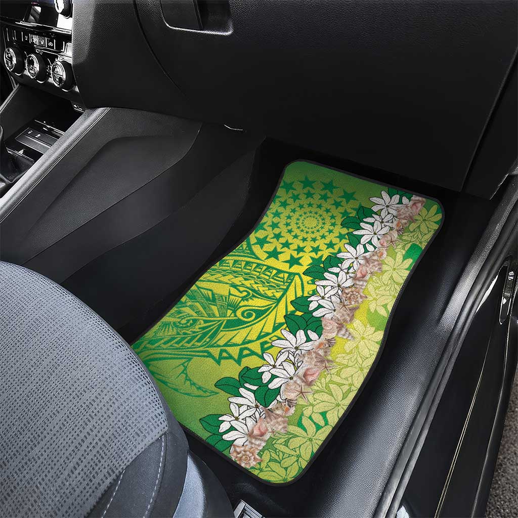 Cook Islands Tiare Maori With Conch Shell Car Mats Pasifika Fest Polynesian Tattoo Green