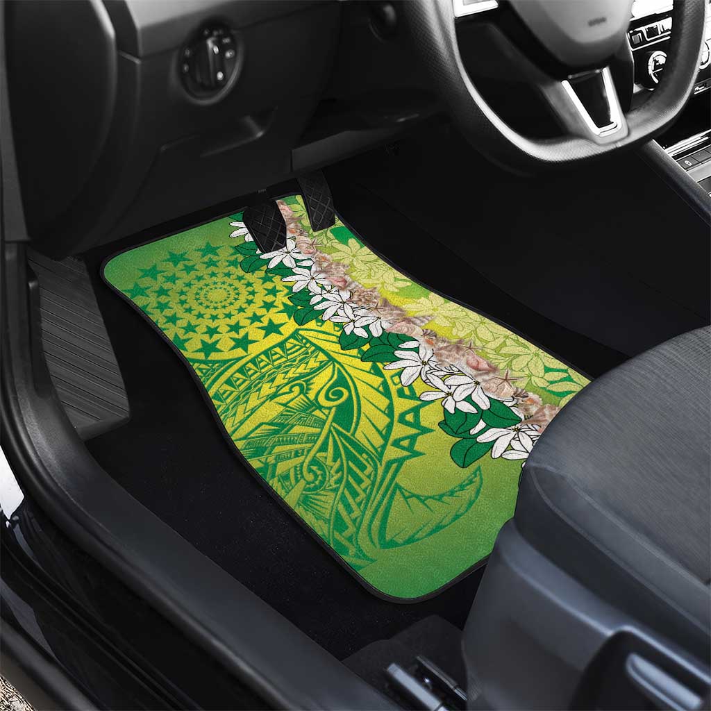 Cook Islands Tiare Maori With Conch Shell Car Mats Pasifika Fest Polynesian Tattoo Green
