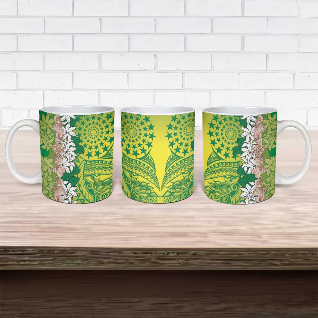Cook Islands Tiare Maori With Conch Shell Ceramic Mug Pasifika Fest Polynesian Tattoo Green