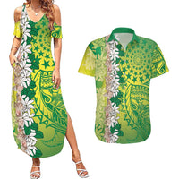 Cook Islands Tiare Maori With Conch Shell Couples Matching Summer Maxi Dress and Hawaiian Shirt Pasifika Fest Polynesian Tattoo Green LT14 Green - Polynesian Pride