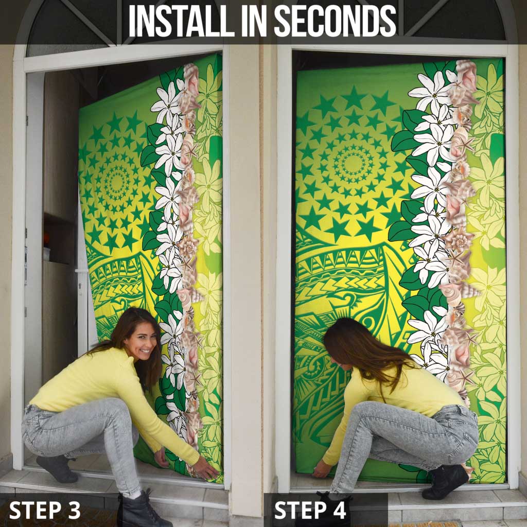 Cook Islands Tiare Maori With Conch Shell Door Cover Pasifika Fest Polynesian Tattoo Green