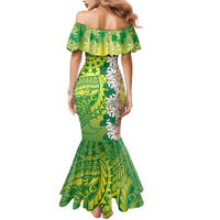 Cook Islands Tiare Maori With Conch Shell Family Matching Mermaid Dress and Hawaiian Shirt Pasifika Fest Polynesian Tattoo Green LT14 - Polynesian Pride