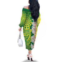 Cook Islands Tiare Maori With Conch Shell Family Matching Off The Shoulder Long Sleeve Dress and Hawaiian Shirt Pasifika Fest Polynesian Tattoo Green LT14 - Polynesian Pride