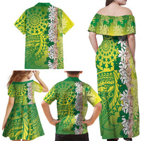 Cook Islands Tiare Maori With Conch Shell Family Matching Off Shoulder Maxi Dress and Hawaiian Shirt Pasifika Fest Polynesian Tattoo Green LT14 - Polynesian Pride