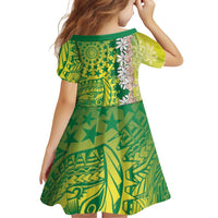 Cook Islands Tiare Maori With Conch Shell Family Matching Short Sleeve Bodycon Dress and Hawaiian Shirt Pasifika Fest Polynesian Tattoo Green LT14 - Polynesian Pride