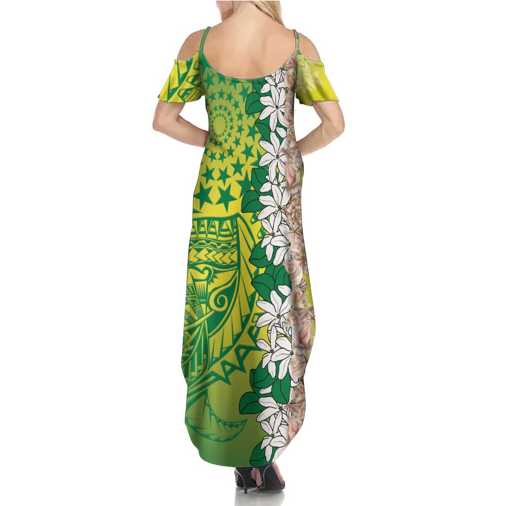 Cook Islands Tiare Maori With Conch Shell Family Matching Summer Maxi Dress and Hawaiian Shirt Pasifika Fest Polynesian Tattoo Green LT14 - Polynesian Pride