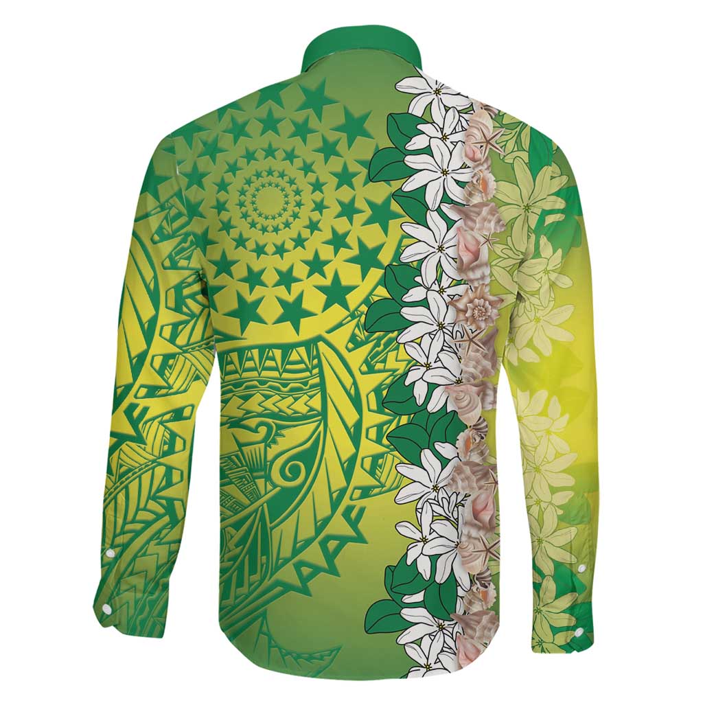 Cook Islands Tiare Maori With Conch Shell Family Matching Tank Maxi Dress and Hawaiian Shirt Pasifika Fest Polynesian Tattoo Green LT14 - Polynesian Pride