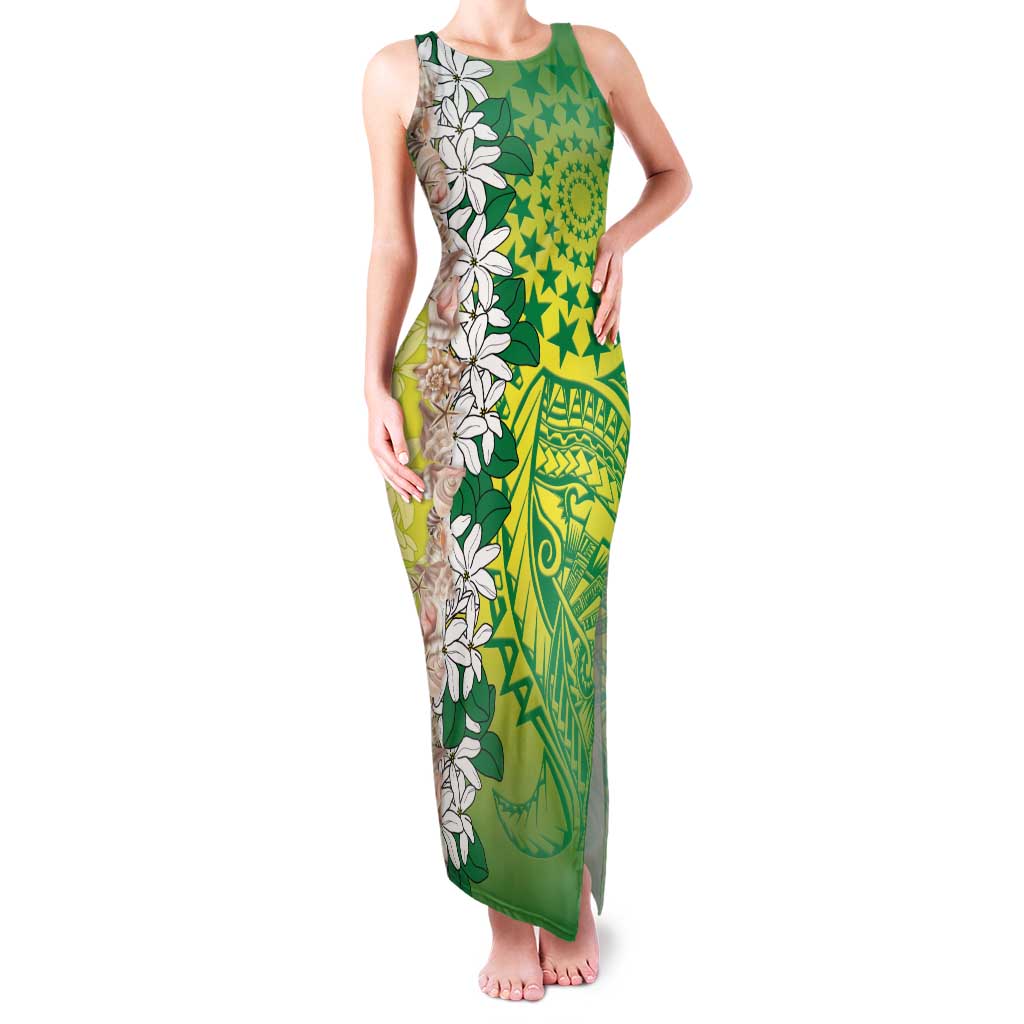 Cook Islands Tiare Maori With Conch Shell Family Matching Tank Maxi Dress and Hawaiian Shirt Pasifika Fest Polynesian Tattoo Green LT14 Mom's Dress Green - Polynesian Pride