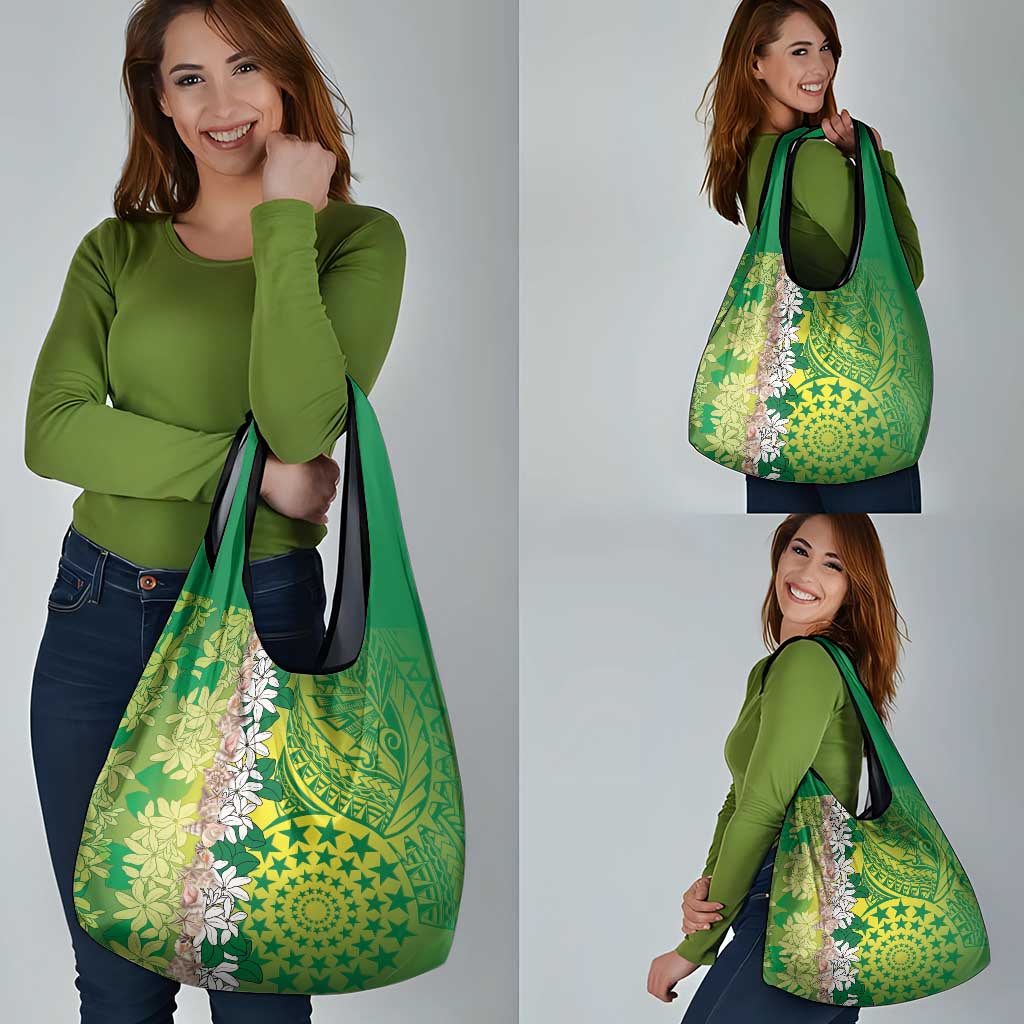Cook Islands Tiare Maori With Conch Shell Grocery Bag Pasifika Fest Polynesian Tattoo Green
