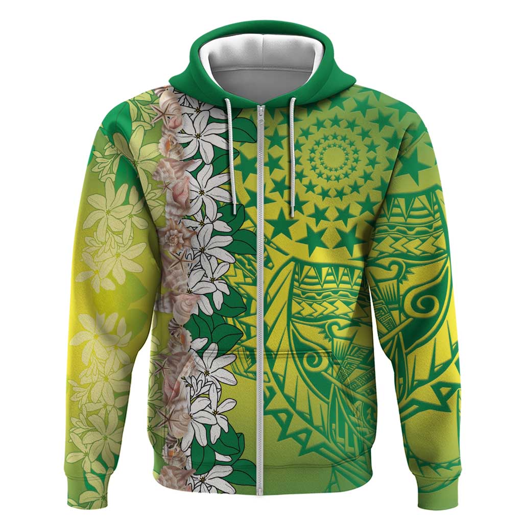 Cook Islands Tiare Maori With Conch Shell Hoodie Pasifika Fest Polynesian Tattoo Green