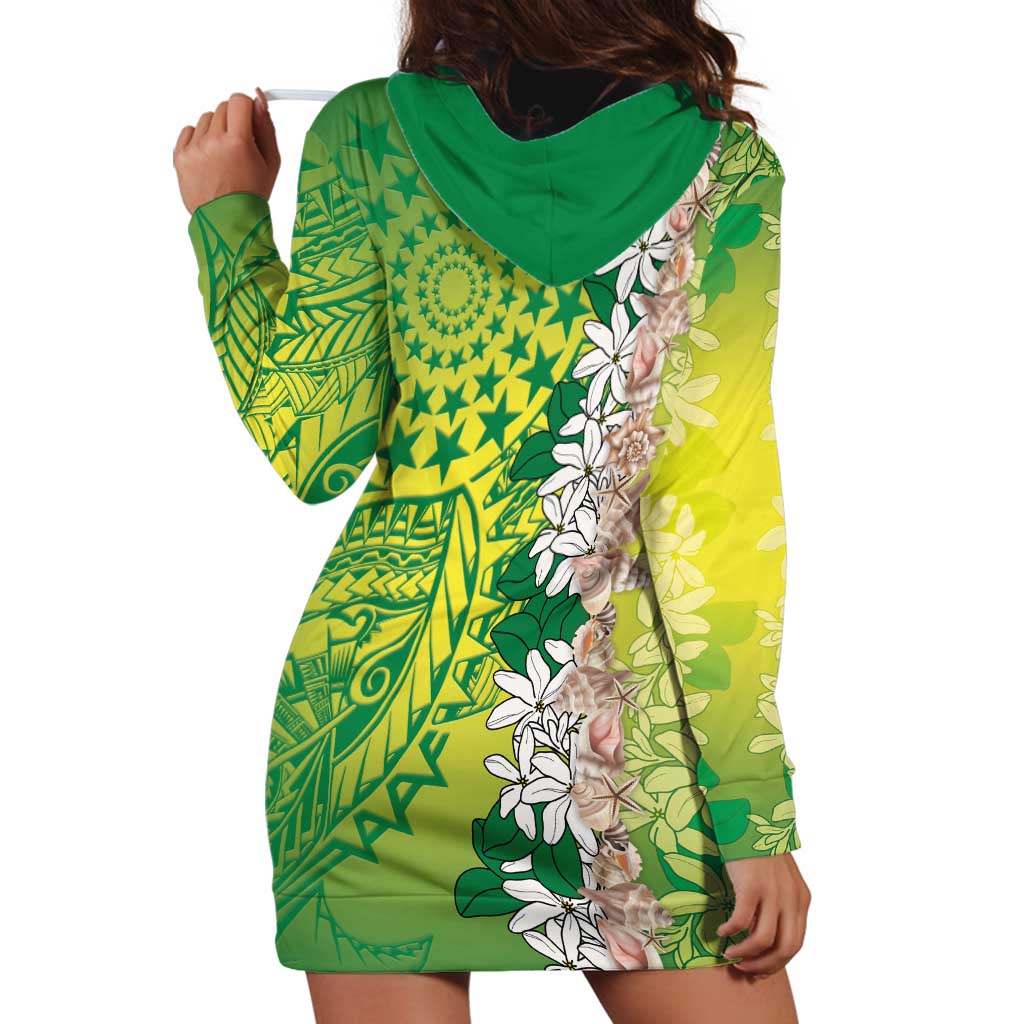 Cook Islands Tiare Maori With Conch Shell Hoodie Dress Pasifika Fest Polynesian Tattoo Green LT14 - Polynesian Pride