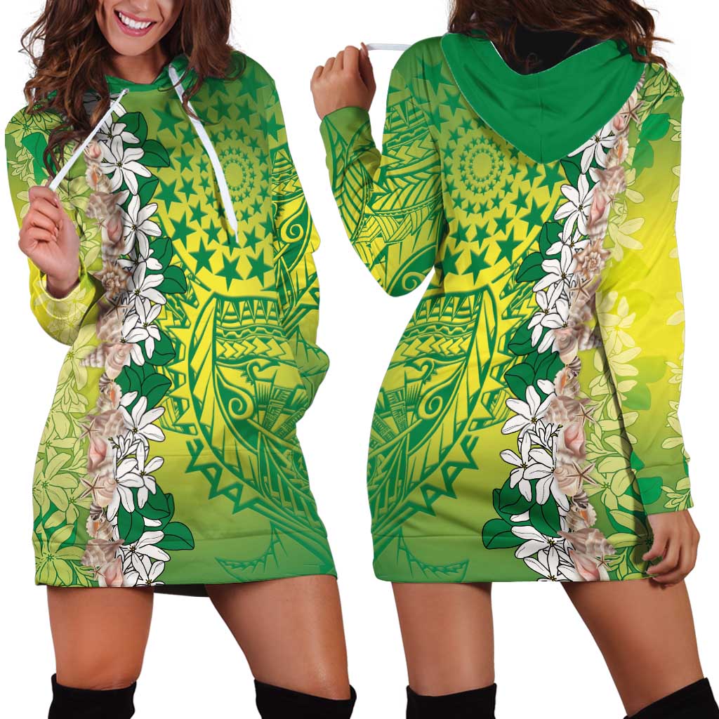 Cook Islands Tiare Maori With Conch Shell Hoodie Dress Pasifika Fest Polynesian Tattoo Green LT14 - Polynesian Pride