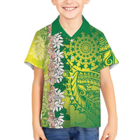 Cook Islands Tiare Maori With Conch Shell Kid Hawaiian Shirt Pasifika Fest Polynesian Tattoo Green LT14 Kid Green - Polynesian Pride