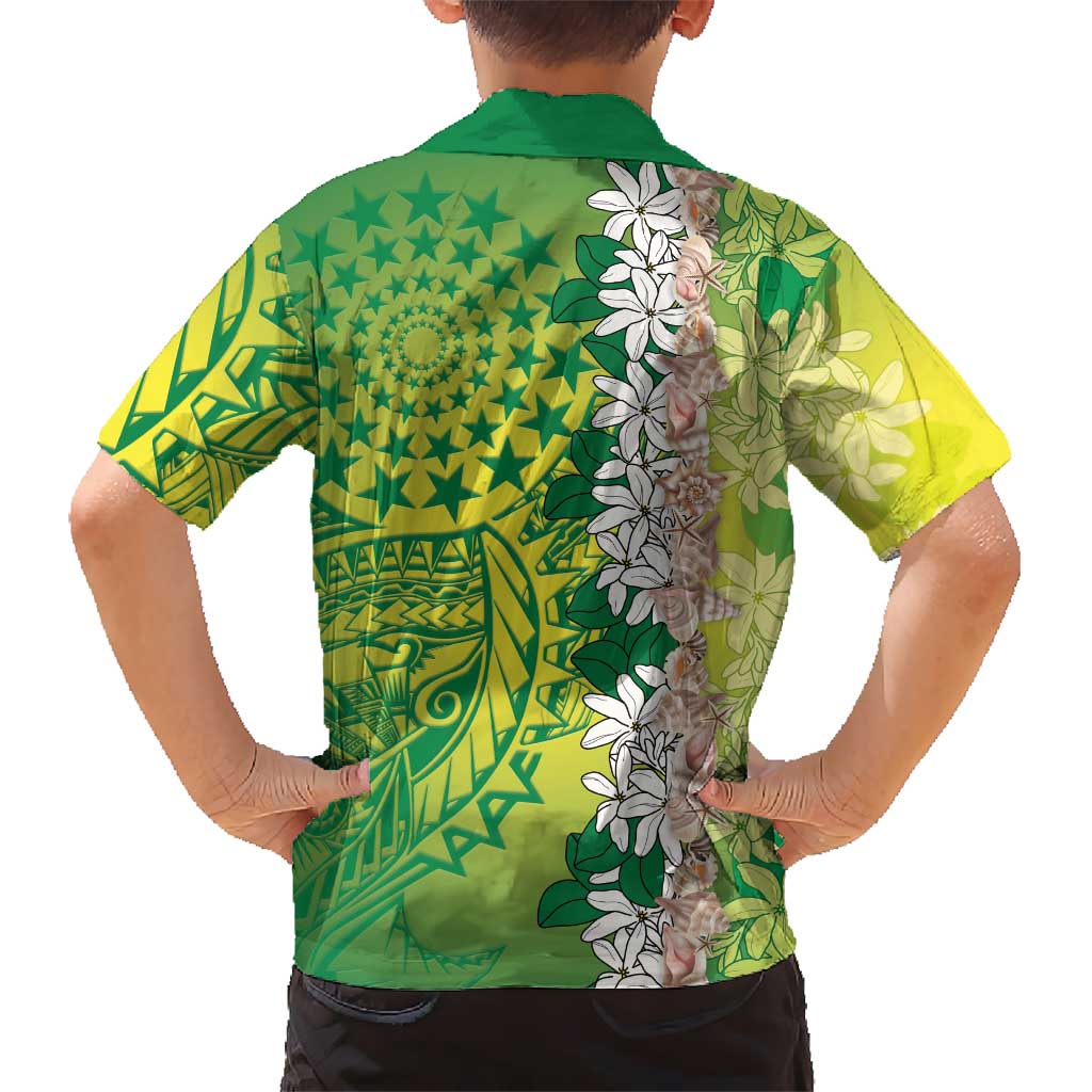 Cook Islands Tiare Maori With Conch Shell Kid Hawaiian Shirt Pasifika Fest Polynesian Tattoo Green LT14 - Polynesian Pride