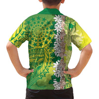 Cook Islands Tiare Maori With Conch Shell Kid Hawaiian Shirt Pasifika Fest Polynesian Tattoo Green LT14 - Polynesian Pride
