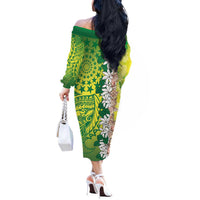 Cook Islands Tiare Maori With Conch Shell Off The Shoulder Long Sleeve Dress Pasifika Fest Polynesian Tattoo Green LT14 - Polynesian Pride