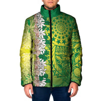 Cook Islands Tiare Maori With Conch Shell Padded Jacket Pasifika Fest Polynesian Tattoo Green LT14 Men Green - Polynesian Pride
