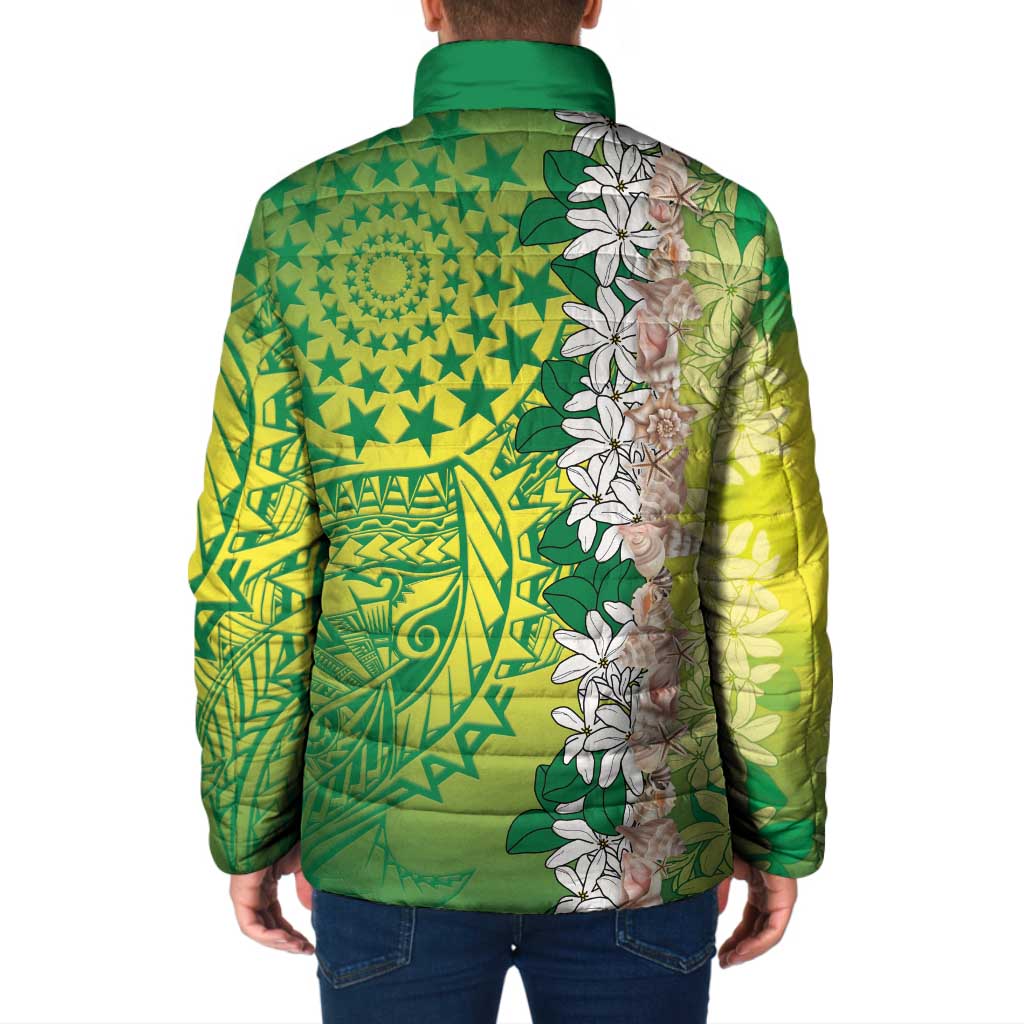 Cook Islands Tiare Maori With Conch Shell Padded Jacket Pasifika Fest Polynesian Tattoo Green LT14 - Polynesian Pride