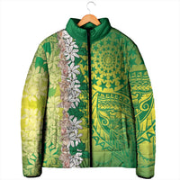 Cook Islands Tiare Maori With Conch Shell Padded Jacket Pasifika Fest Polynesian Tattoo Green LT14 - Polynesian Pride