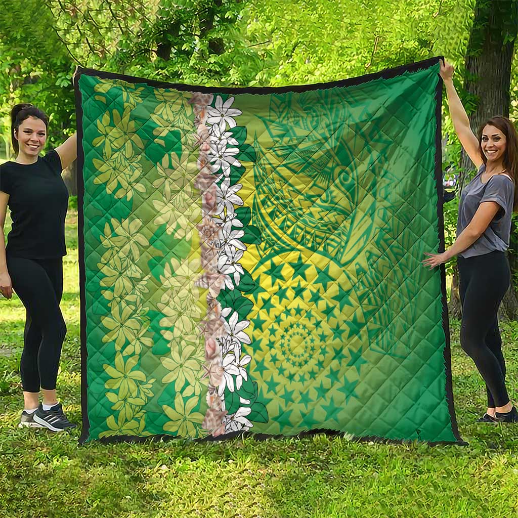 Cook Islands Tiare Maori With Conch Shell Quilt Pasifika Fest Polynesian Tattoo Green