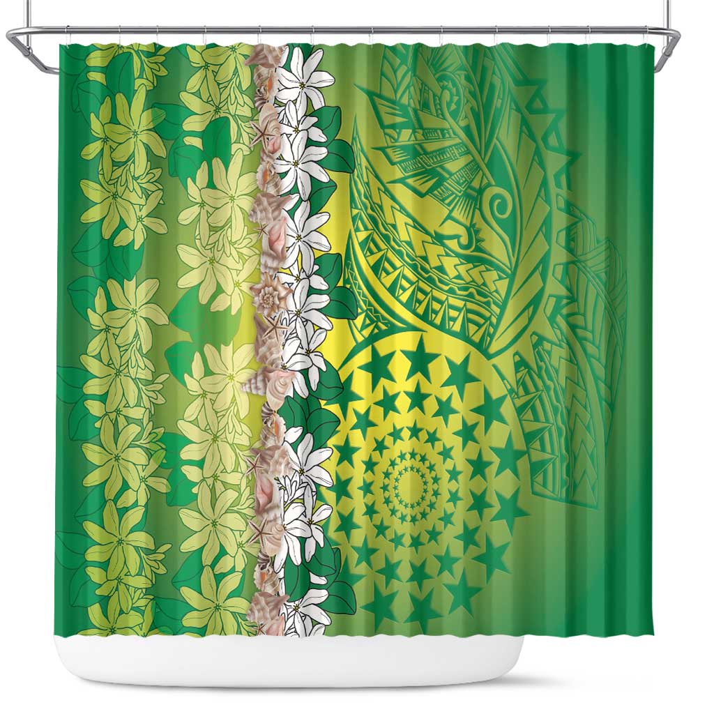 Cook Islands Tiare Maori With Conch Shell Shower Curtain Pasifika Fest Polynesian Tattoo Green