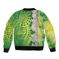 Cook Islands Tiare Maori With Conch Shell Sleeve Zip Bomber Jacket Pasifika Fest Polynesian Tattoo Green